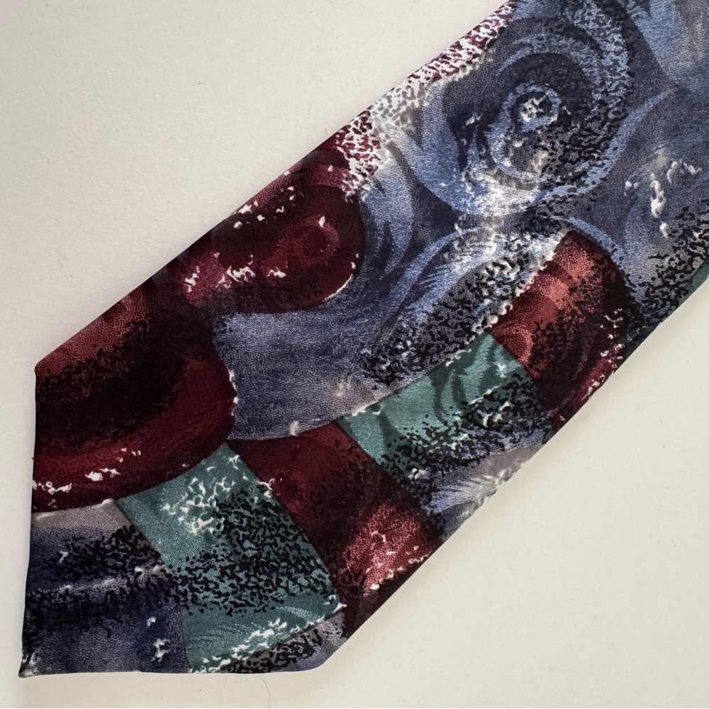 Bellini Silk Burgundy Purple Teal and Black Watercolor Effect Tie